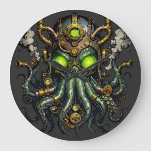 Steampunk Cthulhu monster Large Clock