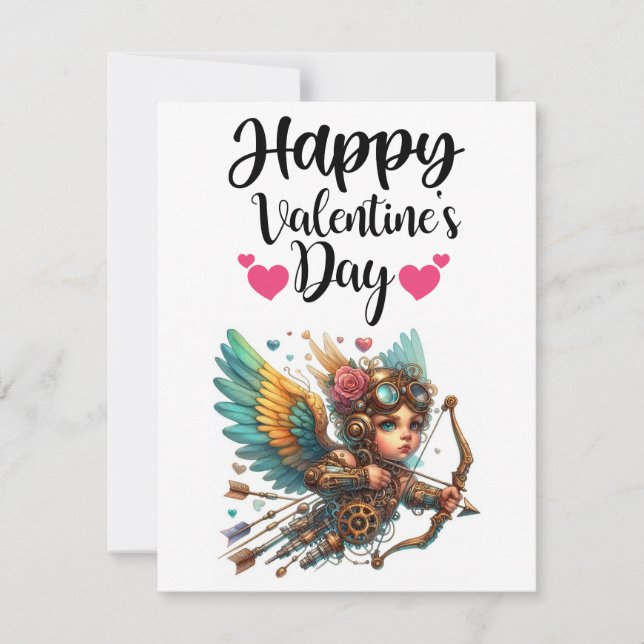 Steampunk Cupid Valentine Day Note Card (Front)