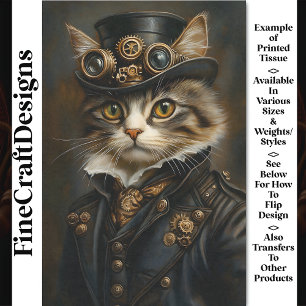 Steampunk Cute Chic Cat Kitten BR5 Decoupage Tissue Paper
