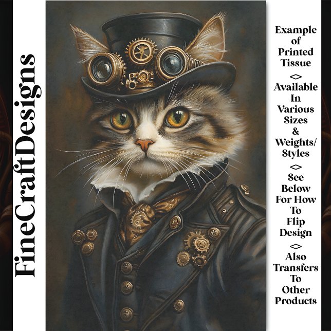 Steampunk Cute Chic Cat Kitten BR5 Decoupage Tissue Paper (Creator Uploaded)