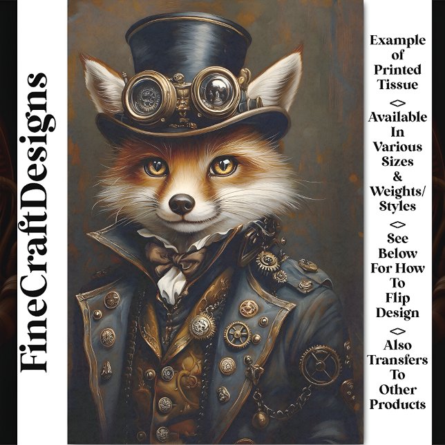 Steampunk Cute Elegant Fox BR7 Decoupage Tissue Paper (Creator Uploaded)