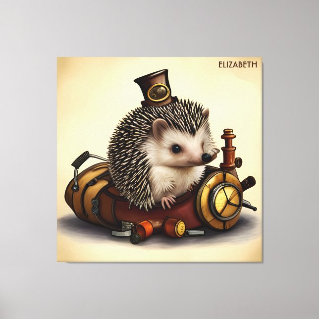 Steampunk Cute Hedgehog Rusty Fantasy Vintage Canvas Print (Front)