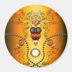 Steampunk , cute owl magnet
