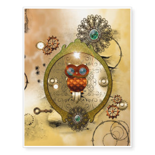 Steampunk, cute owl temporary tattoos