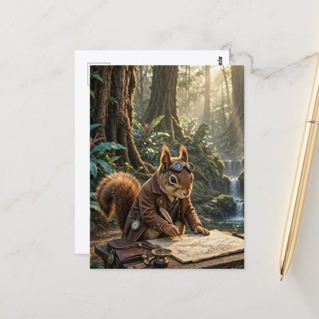 Steampunk Cute Squirrel Explorer Postcard (Front/Back In Situ)