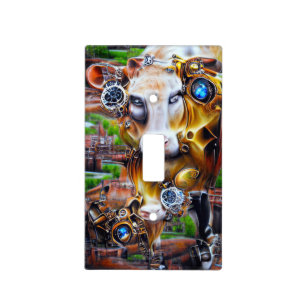 Steampunk Cyber Cow Light Switch Cover