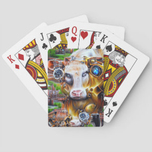 Steampunk Cyber Cow Poker Cards