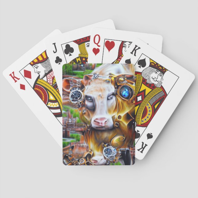 Steampunk Cyber Cow Poker Cards (Back)