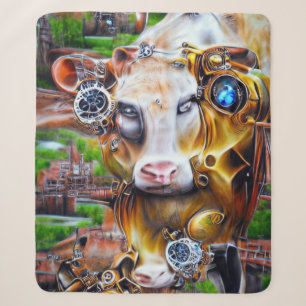 Steampunk Cyber Cow Sherpa Blanket