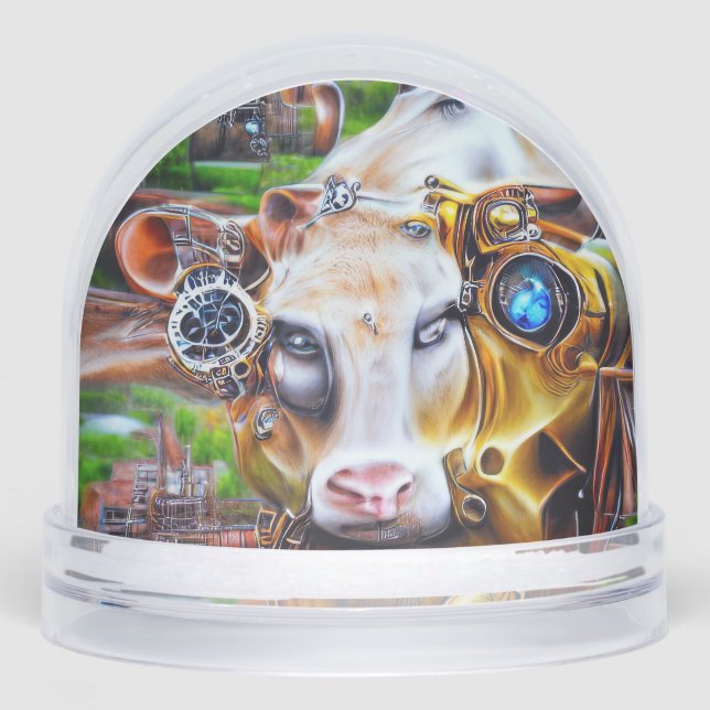 Steampunk Cyber Cow Snow Globe (Front)
