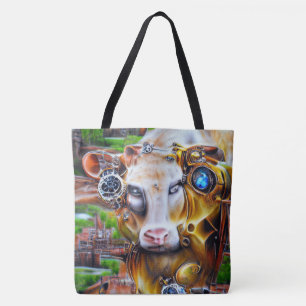 Steampunk Cyber Cow Tote Bag
