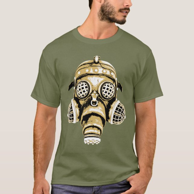 Steampunk / Cyberpunk Gas Mask 3 Color Graphic T-Shirt (Front)