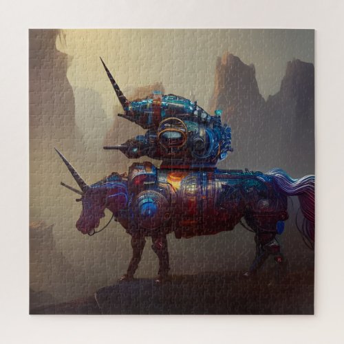 Steampunk Cyborg Unicorn v1 Jigsaw Puzzle