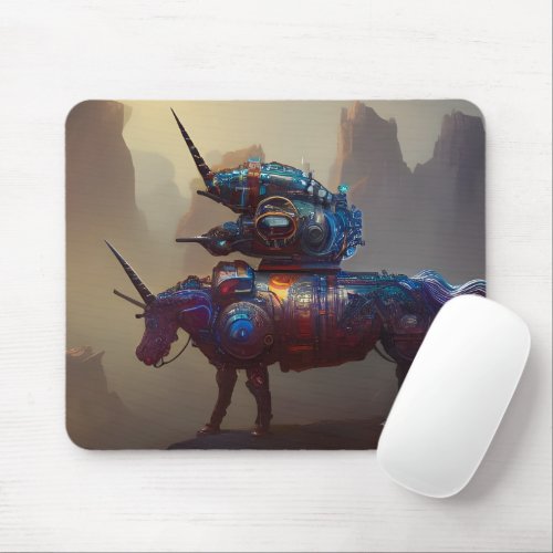 Steampunk Cyborg Unicorn v1 Mouse Pad