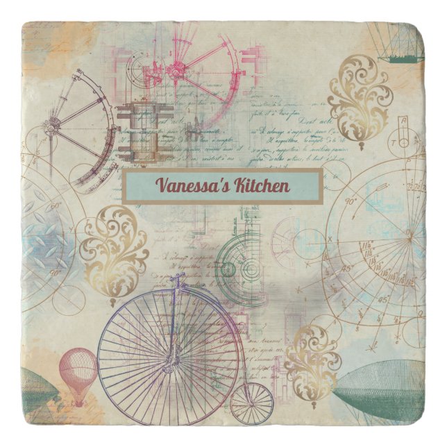 Steampunk Cycle Airships and Tools Kitchen Trivet (Front)