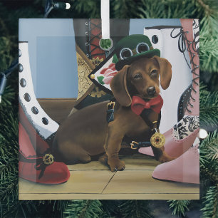 Steampunk Dachshund Wiener Dog Victorian Boots Glass Ornament