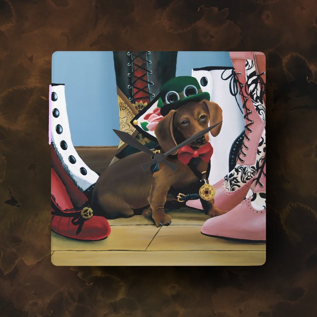 Steampunk Dachshund Wiener Dog Victorian Boots Square Wall Clock (Creator Uploaded)