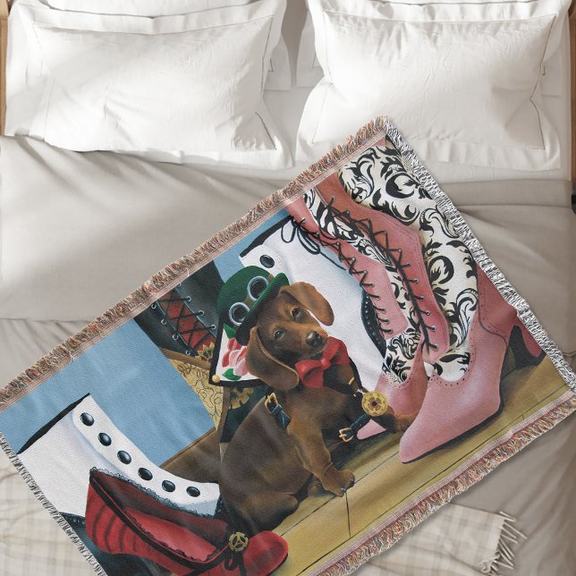 Steampunk Dachshund Wiener Dog Victorian Boots Throw Blanket (Creator Uploaded)