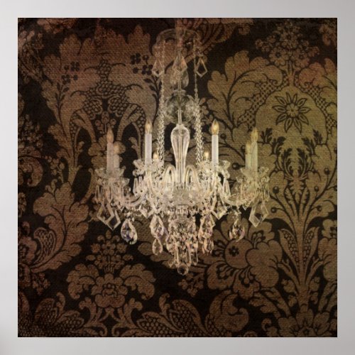 steampunk damask paris vintage chandelier poster