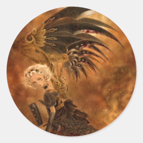 Steampunk Dark Angel Round Sticker