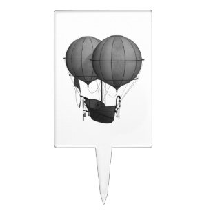 Steampunk Design Black and White Flying Machine Cake Topper