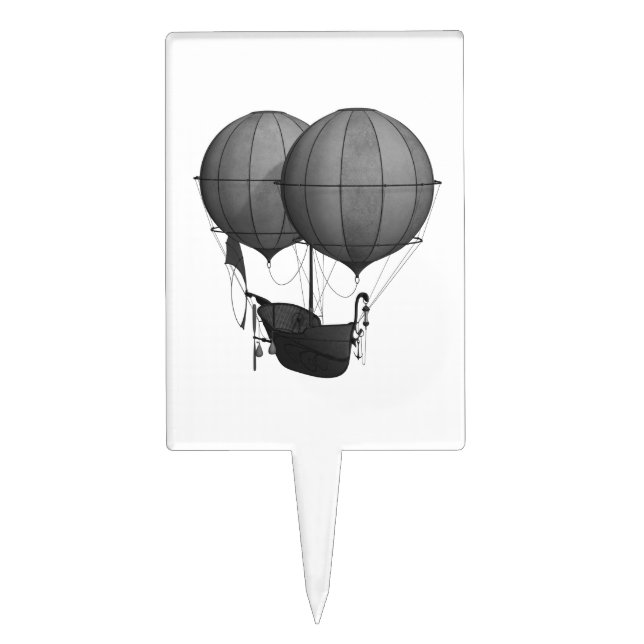 Steampunk Design Black and White Flying Machine Cake Topper (Front)