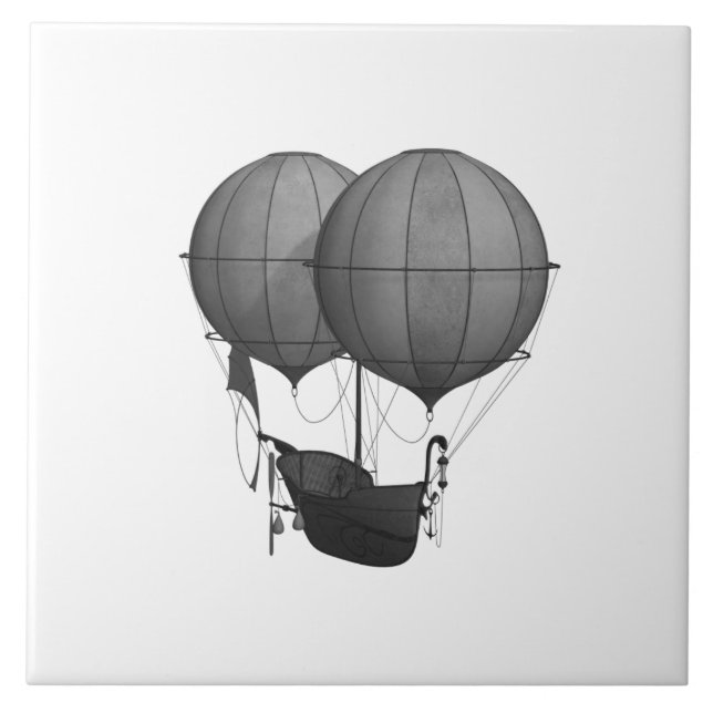 Steampunk Design Black and White Flying Machine Ceramic Tile (Front)