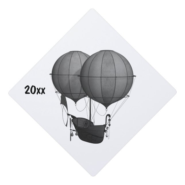 Steampunk Design Black and White Flying Machine Graduation Cap Topper (Front)