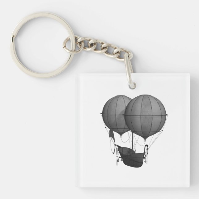 Steampunk Design Black and White Flying Machine Keychain (Front)