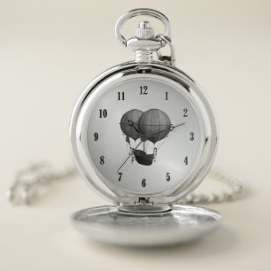 Steampunk Design Black and White Flying Machine Pocket Watch