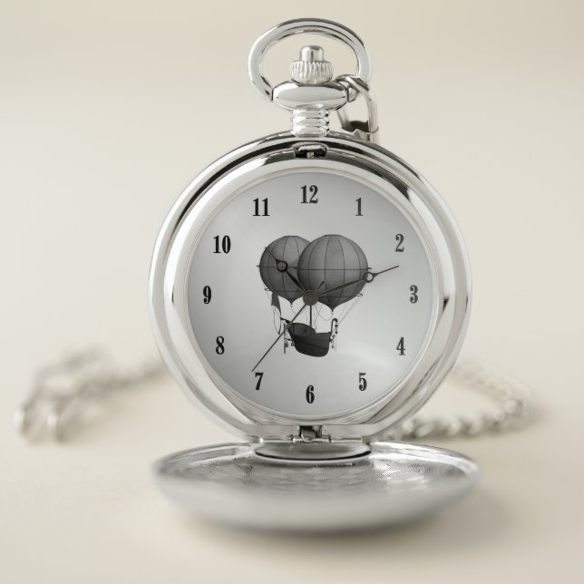 Steampunk Design Black and White Flying Machine Pocket Watch (Inside)