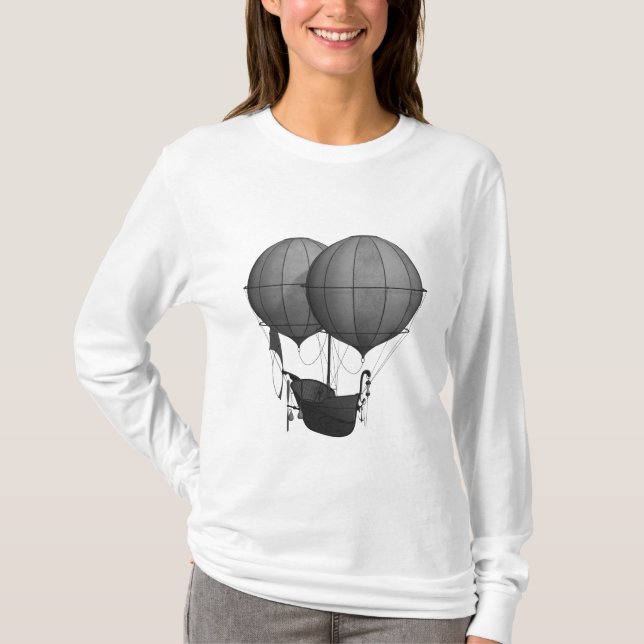 Steampunk Design Black and White Flying Machine T-Shirt (Front)