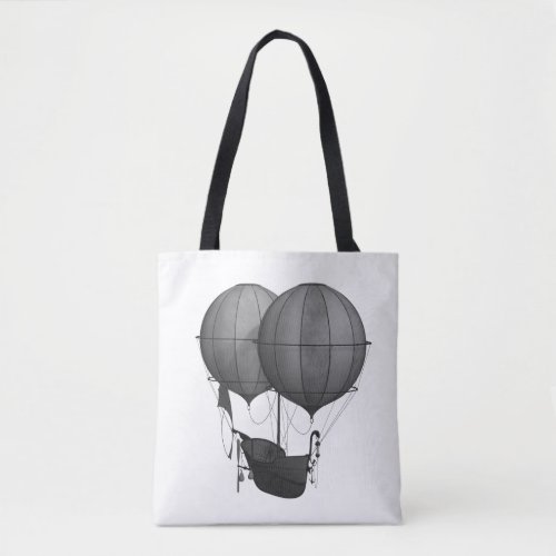 Steampunk Design Black and White Flying Machine Tote Bag