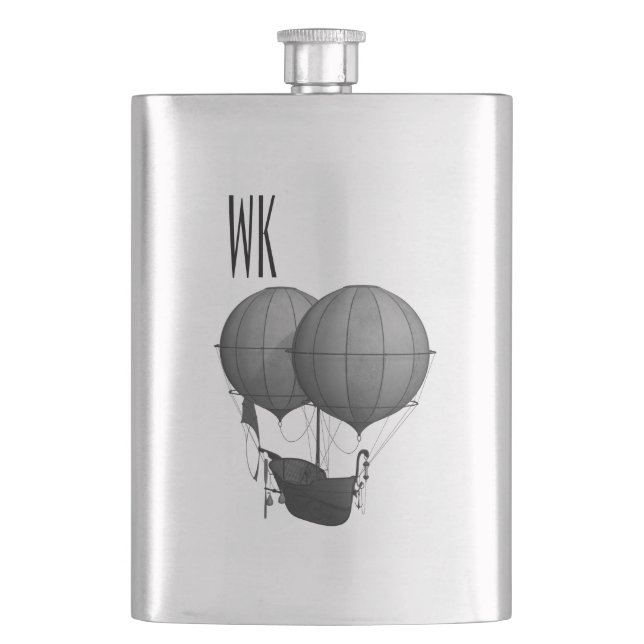 Steampunk Design Black and White Monogram Flask (Front)