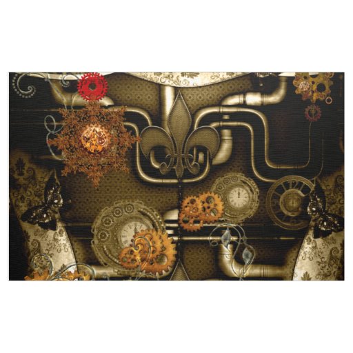 Steampunk design with clocks and gears fabric