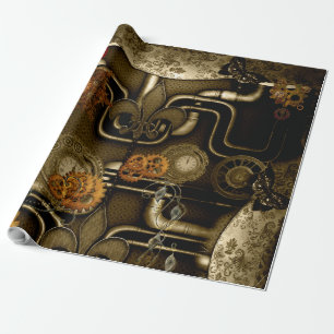 Steampunk design with clocks and gears wrapping paper