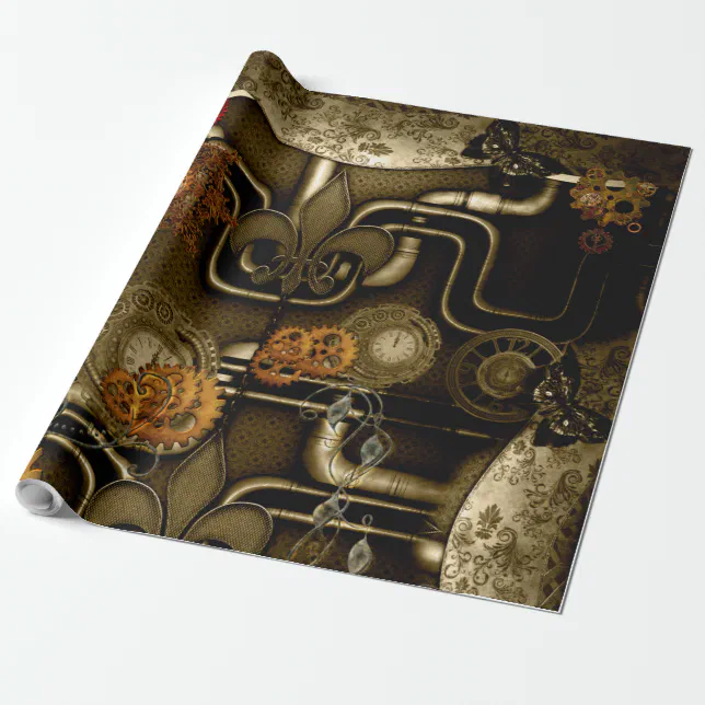 Steampunk design with clocks and gears wrapping paper | Zazzle
