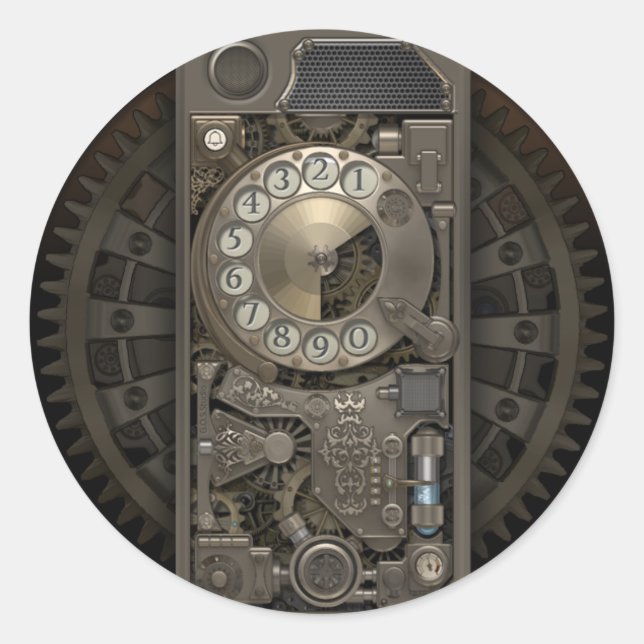 Steampunk Device - Rotary Dial Phone. Classic Round Sticker (Front)