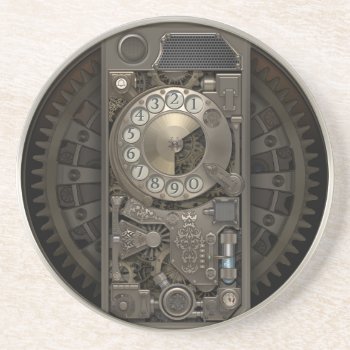 Steampunk Device - Rotary Dial Phone. Drink Coaster by VintageStyleStudio at Zazzle