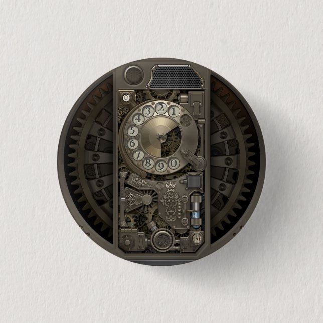 Steampunk Device - Rotary Dial Phone. Pinback Button (Front)