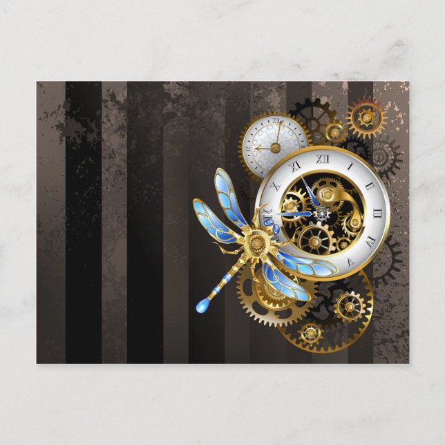 Steampunk Dials with Dragonfly Announcement Postcard (Front)