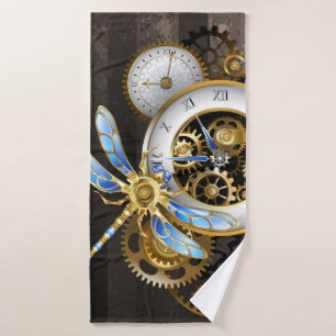 Steampunk Dials with Dragonfly Bath Towel