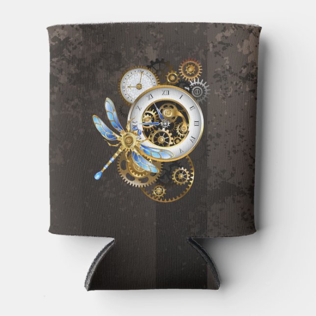 Steampunk Dials with Dragonfly Can Cooler (Front)