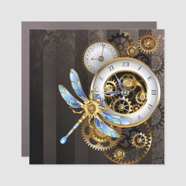 Steampunk Dials with Dragonfly Car Magnet (Front)