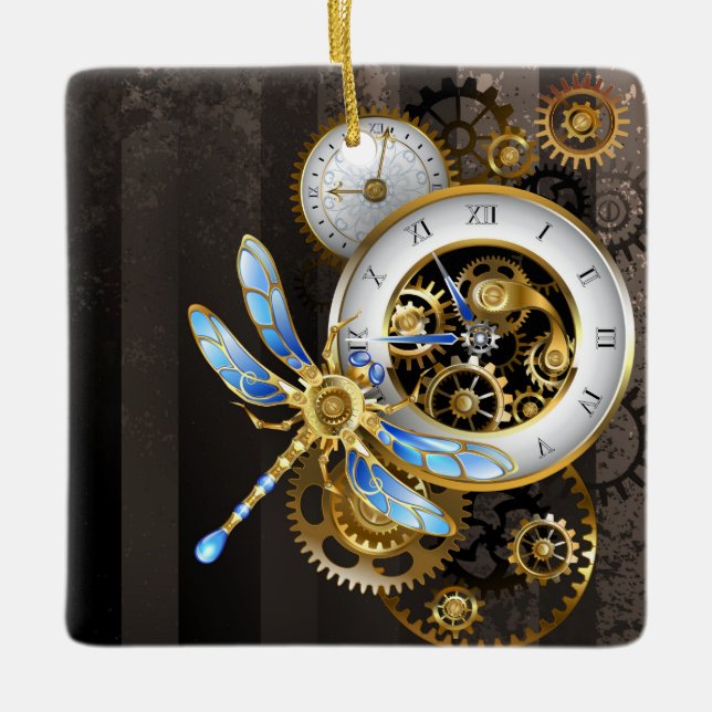 Steampunk Dials with Dragonfly Ceramic Ornament (Front)