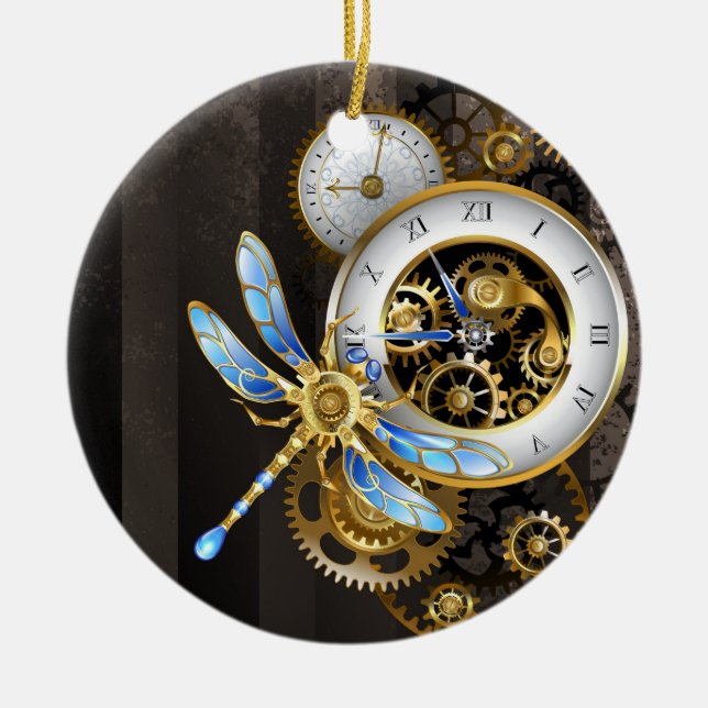 Steampunk Dials with Dragonfly Ceramic Ornament (Front)