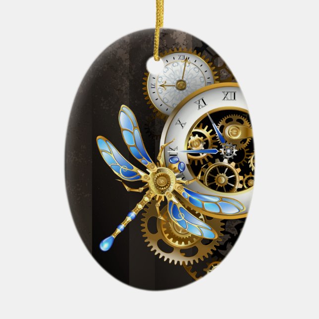 Steampunk Dials with Dragonfly Ceramic Ornament (Front)