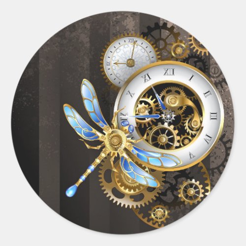 Steampunk Dials with Dragonfly Classic Round Sticker