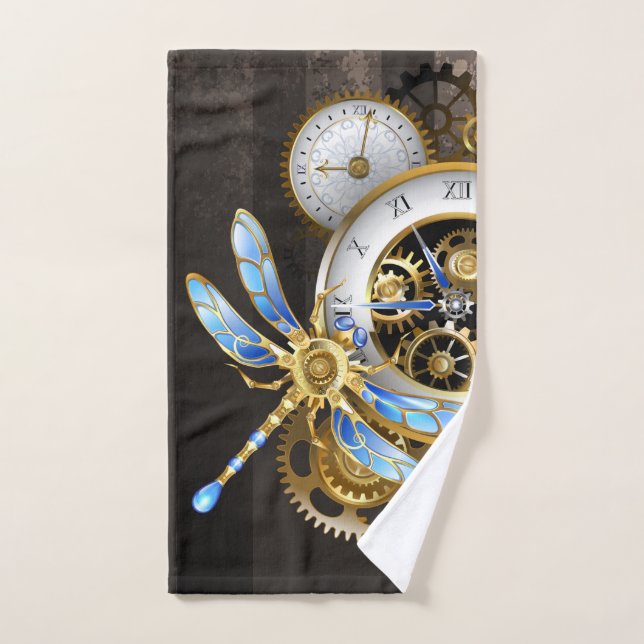 Steampunk Dials with Dragonfly Hand Towel (Hand Towel)