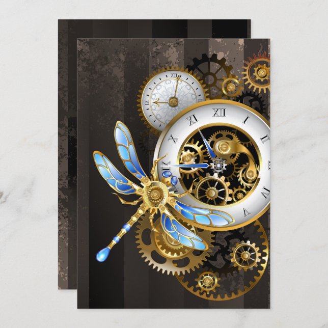 Steampunk Dials with Dragonfly Invitation (Front/Back)
